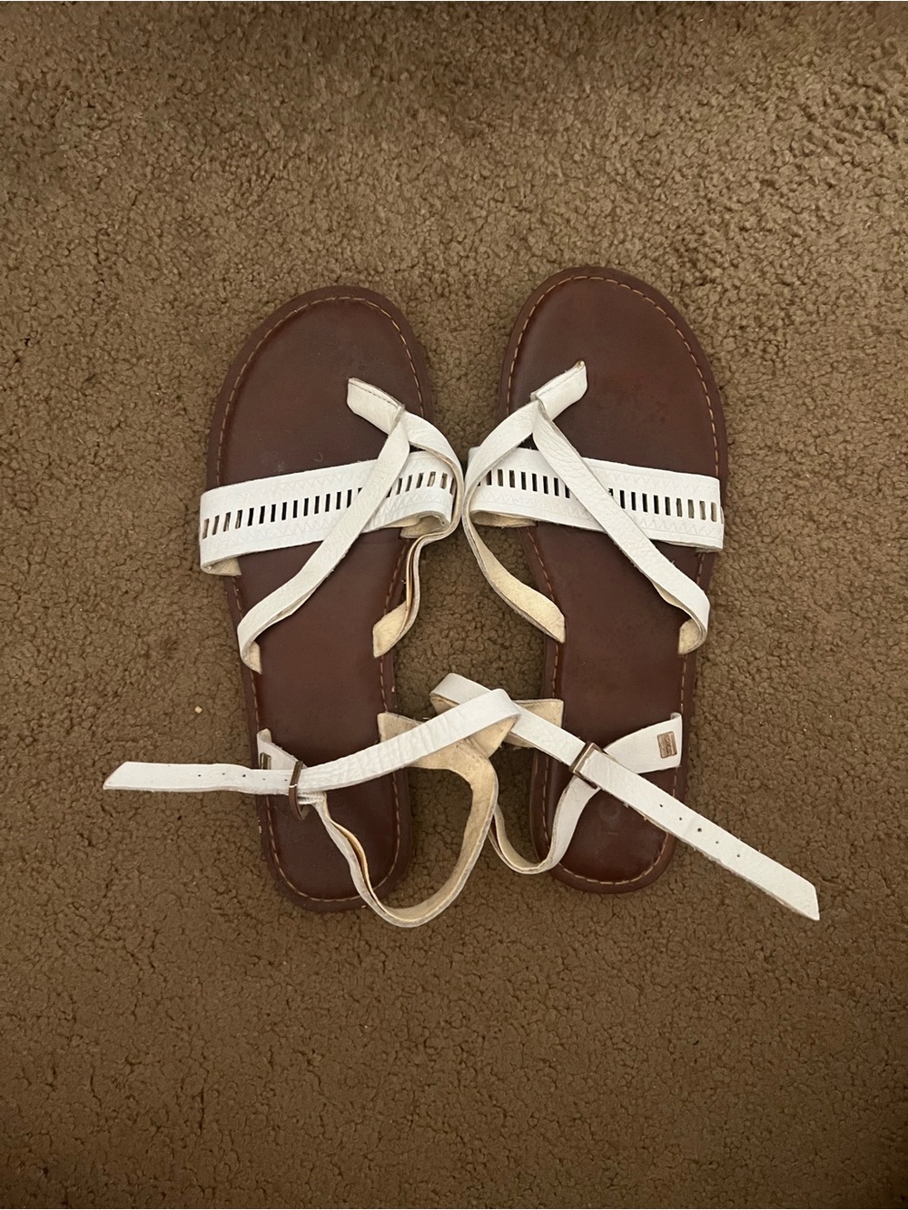 Toms White Leather Crisscross Ankle Tie Sandals